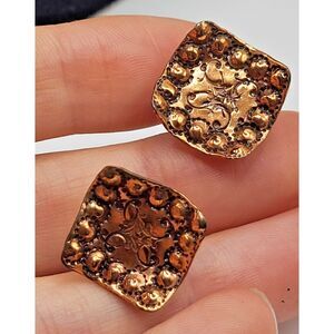 Vintage Diamond Shaped Copper Screw Back Earrrings 1in